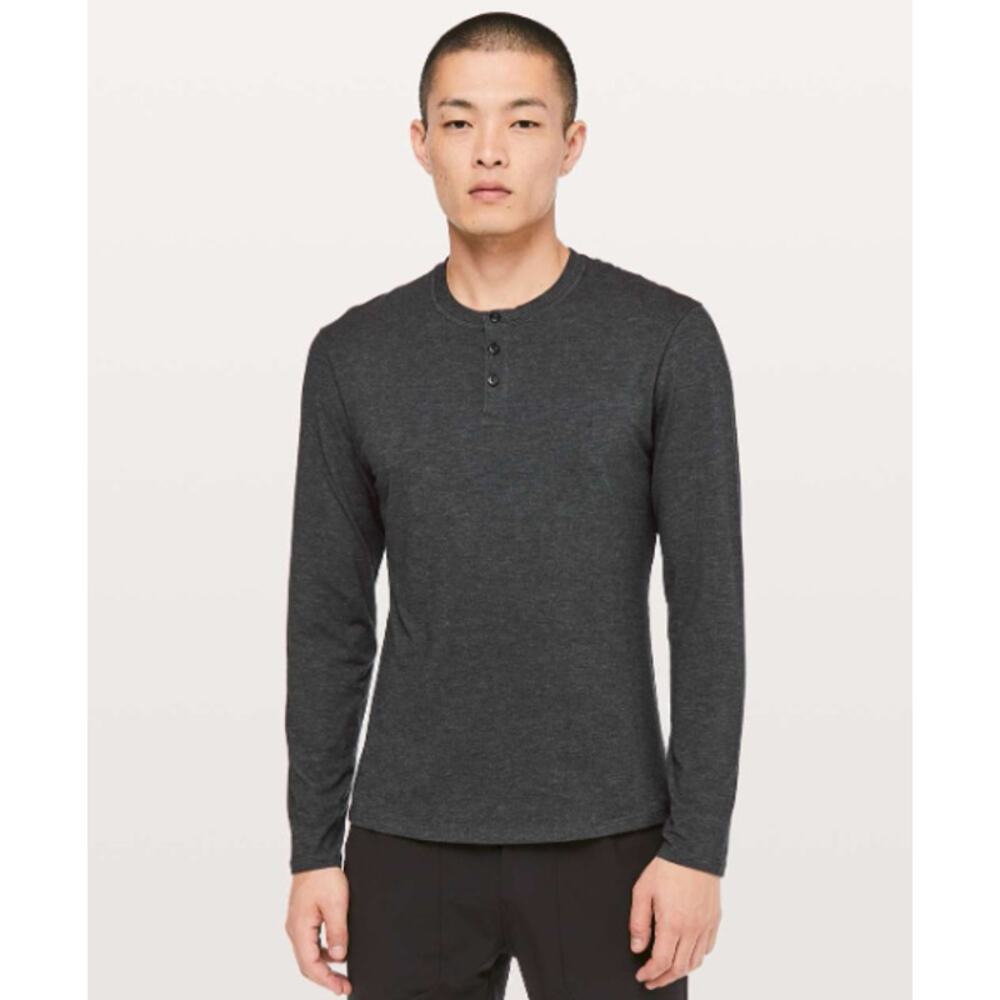 LULULEMON 5 Year Basic Long Sleeve Henley Shirt Heathered Black